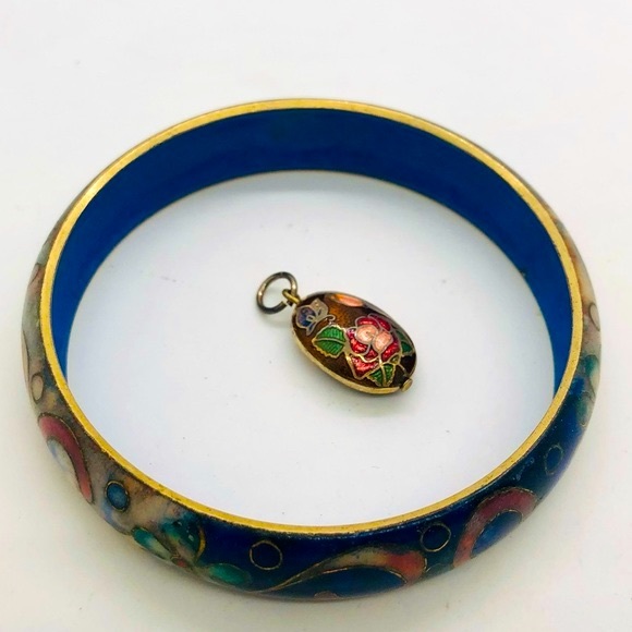 Vintage Unique Bracelet & Tiny Cloisonné Pendant - Picture 14 of 16